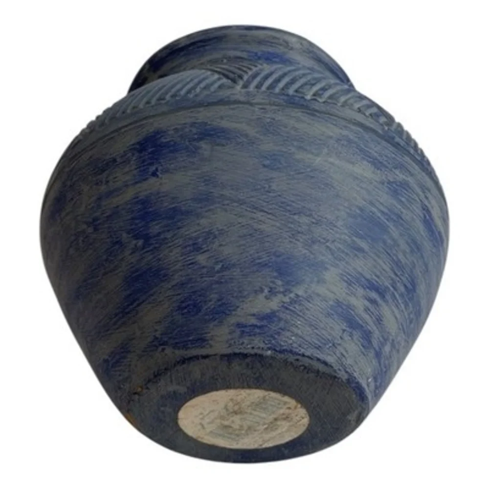 Hallmark Blue Carved Studio Pottery Vase Tribal Design 8.5” Very Good Condition
